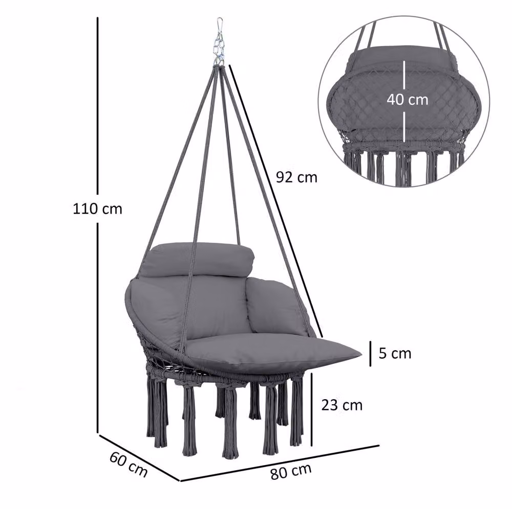 STILVORA Egg Hanging Lounge Chair with Soft Cushion and Metal Frame, Grey – 4