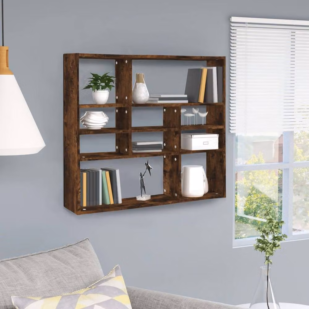 Berkfield Home Wall Mounted Smoked Oak Shelf, Brown, W: 90 cm, D: 16 cm, H: 78 cm – 2