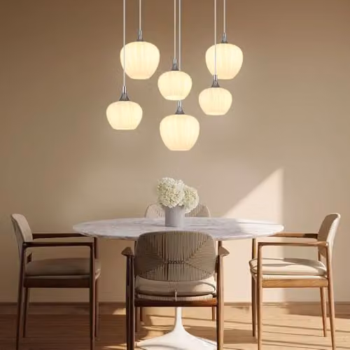 Globo Lighting Modern Rectangular Pendant Lamp in White and Chrome with Opal Glass Shades, 6x E27 Sockets, H x W x D: 120 x 86 x 42 cm – 3