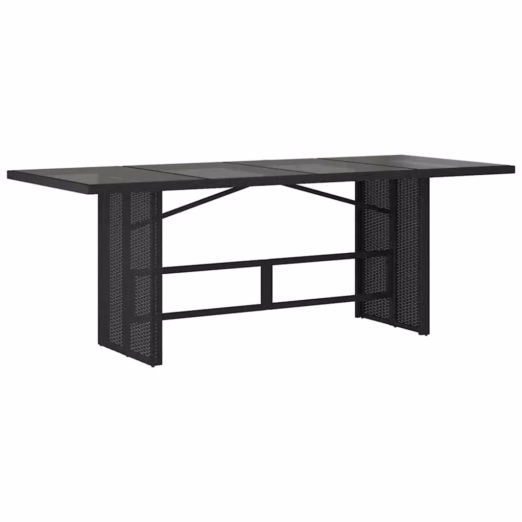 Berkfield Home Modern Black Poly Rattan Garden Table with Glass Top W/D/H: 190 x 80 x 74 cm – 2