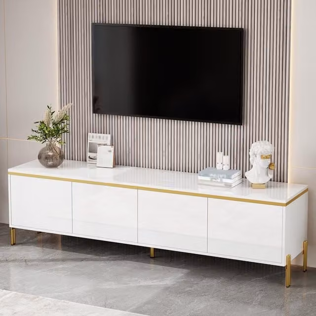 Aosom UK White Minimalist TV Stand with 4-Door Storage, W: 170 cm, D: 38 cm, H: 50 cm