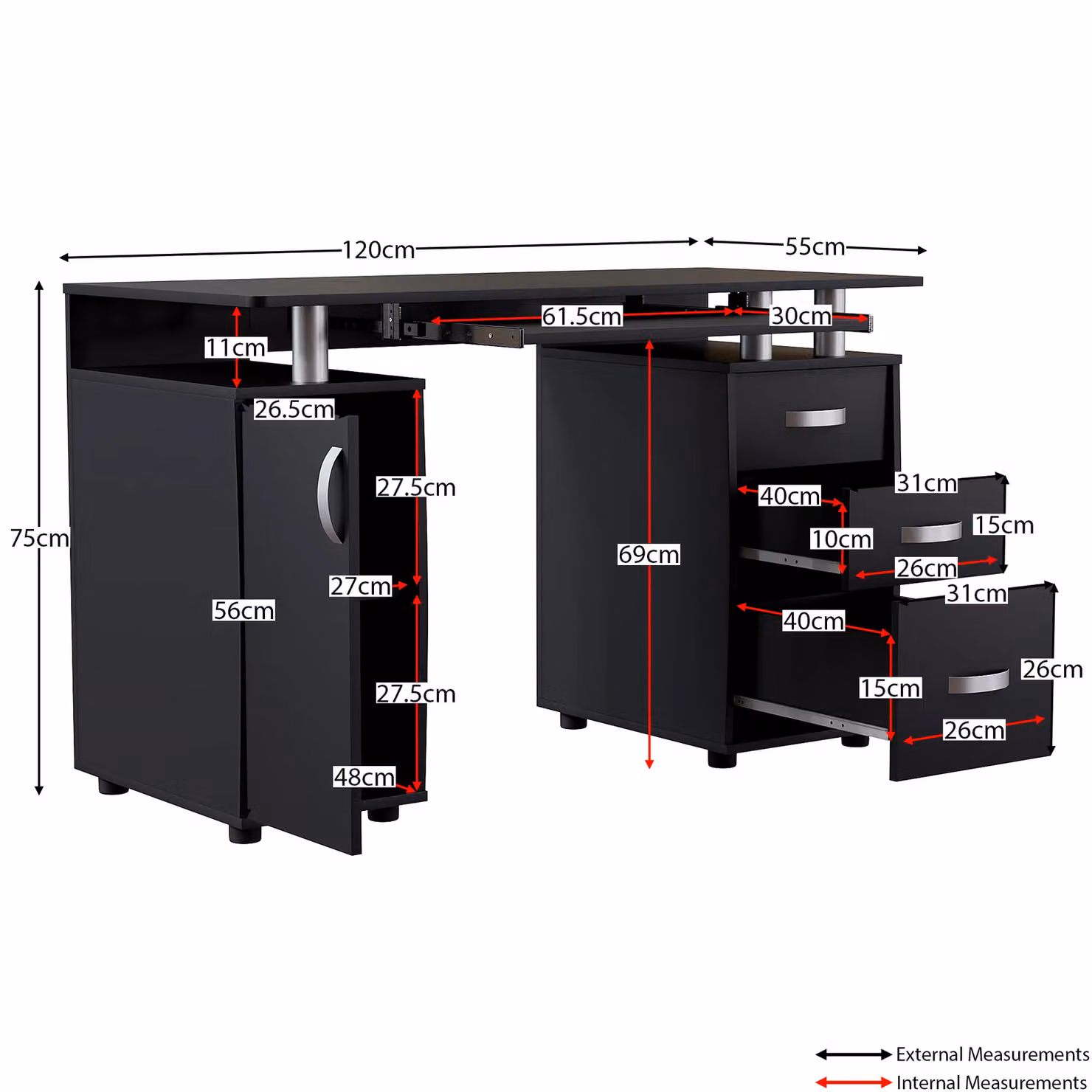 Vida Designs Otley Computer Desk with 3 Drawers and Internal Shelf in Black – 2