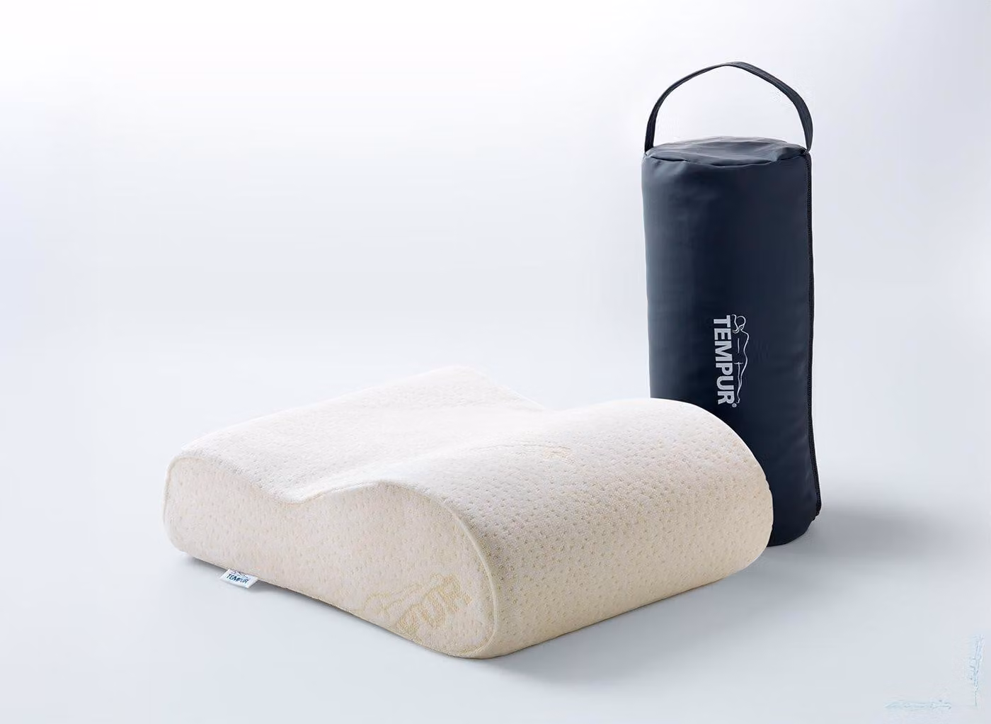 Tempur Original Travel Pillow in Beige, Firm Contoured Memory Foam for Neck and Shoulder Support