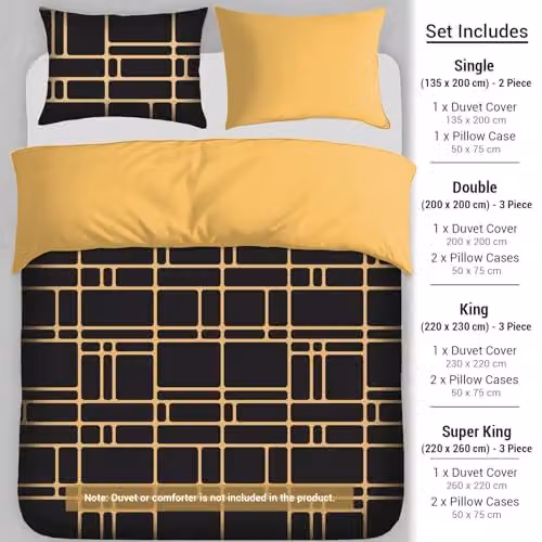 Pamposh King Size Reversible Microfibre Duvet Cover and Pillowcase Set with Zipper Closure, Gold and Black, W/D/H: 180 x 200 cm and 50 x 75 cm – 7