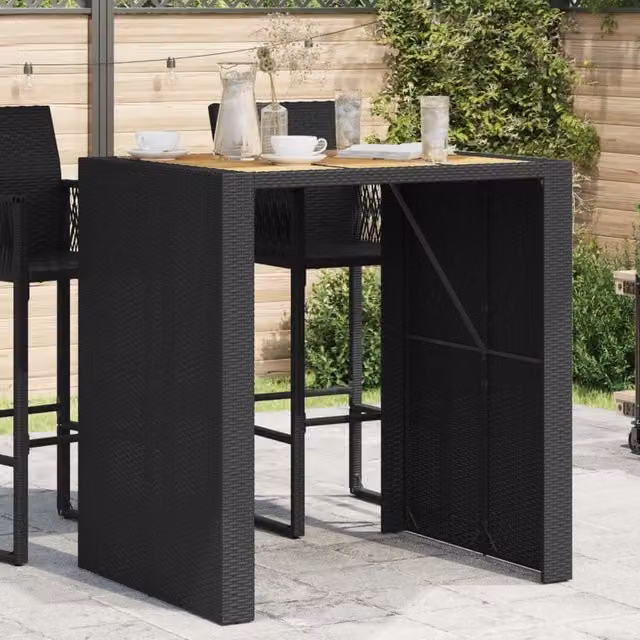 Berkfield Home Garden Bar Table with Black Poly Rattan and Acacia Wood Top, W/D/H: 105 x 80 x 110 cm – 1