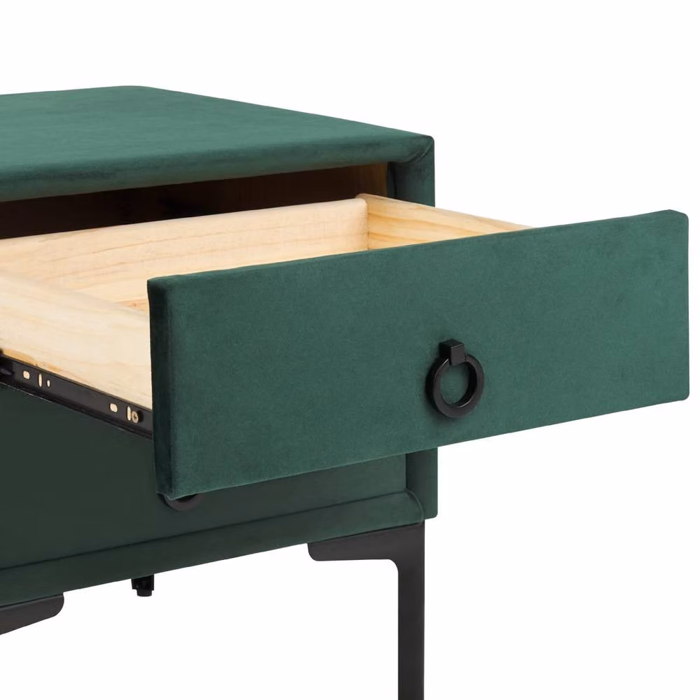 Wyld and Coco Dark Green Velvet 2-Drawer Nightstand with Black Legs – 5