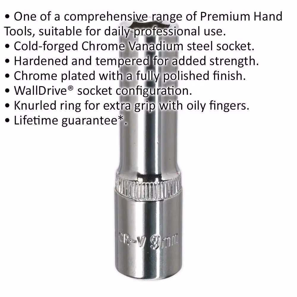 Loops 9mm Deep Drive Socket 3/8 inch Square Drive Forged Steel in Silver Chrome Vanadium – 2