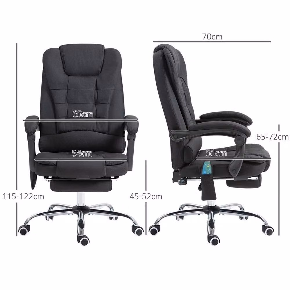 FORGEVIO Black Fabric Heated Vibration Massage Office Task Chair with Headrest and Armrests – 2