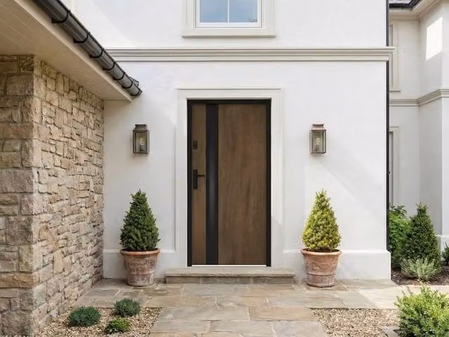 Vente-unique Modern Steel and Stainless Steel Front Door with Smoked Glass Insert, Black/Anthracite, H: 207 cm, W: 100 cm