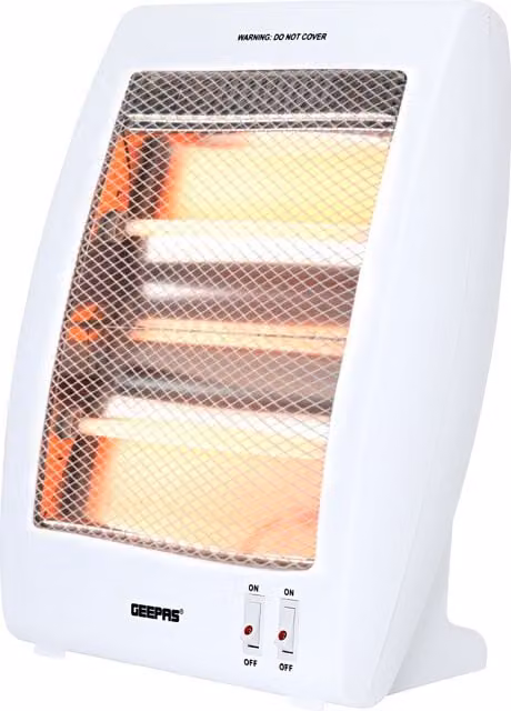 Geepas Quartz Halogen Electric Infrared Heater in White with 2 Heat Settings (400W/800W)