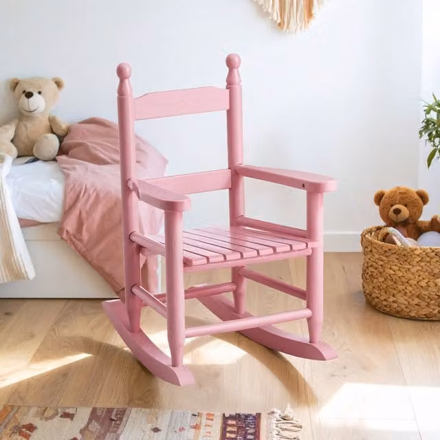 Orsina Kids Wood Rocking Chair with Armrests in Pink