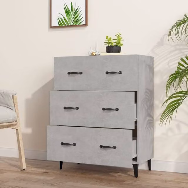 Berkfield Home Concrete Grey Sideboard in Engineered Wood, W/D/H: 69.5 x 34 x 90 cm