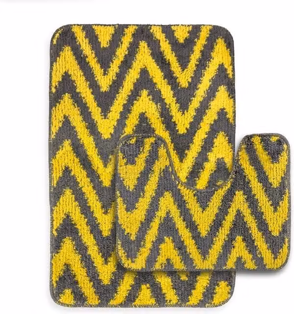 Velosso 2 Piece Chevron Stripe Bath and Pedestal Mat Set in Yellow – 1
