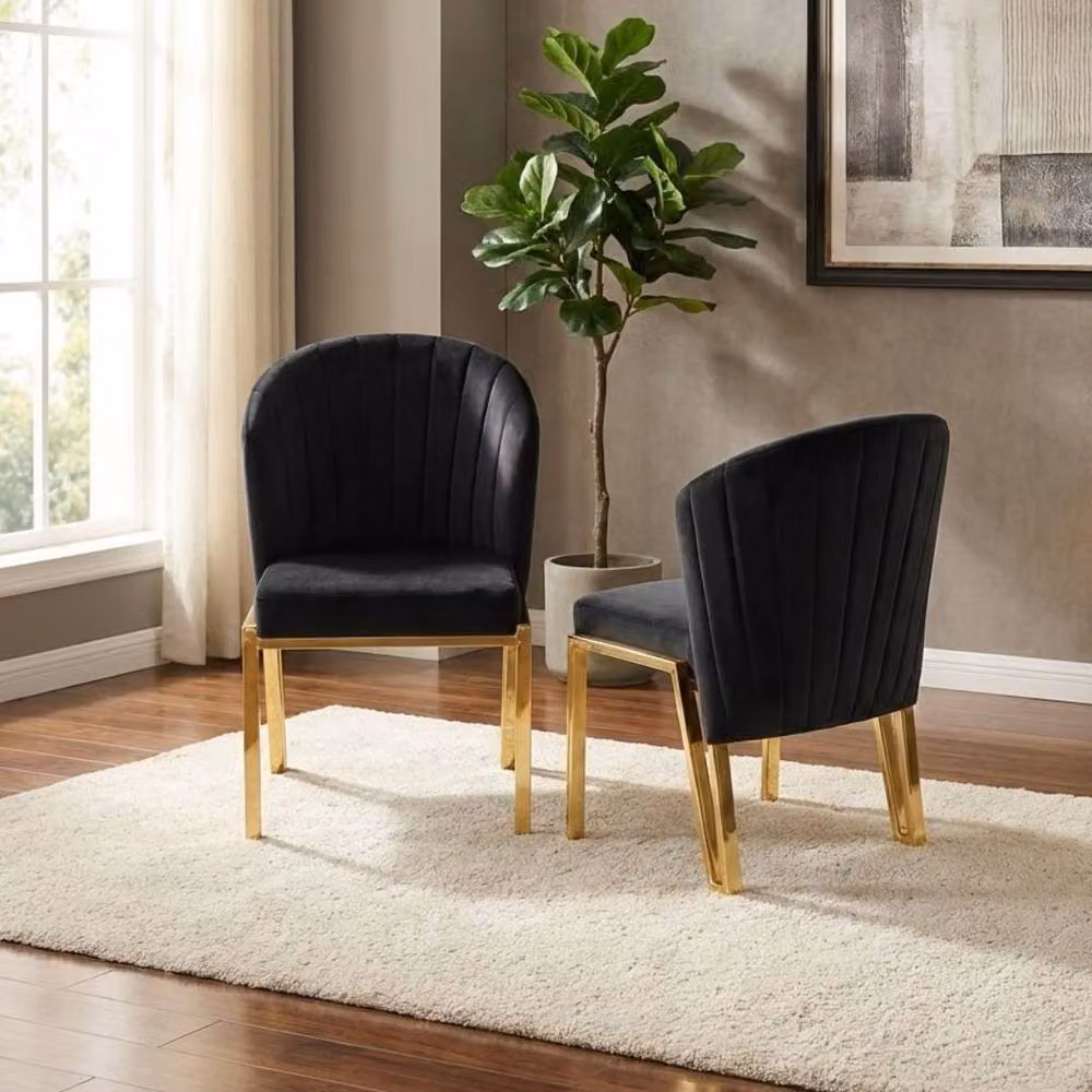 HOME LUXE INTERIOR Set of 2 Fabio Black Velvet Dining Chairs with Gold Metal Frame – 3