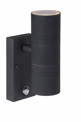 Lucide Arne-LED IR Black Wall Spotlight with Motion and Day/Night Sensor, IP44 Rated for Indoor and Outdoor Use, GU10 LED, 2700K Warm White