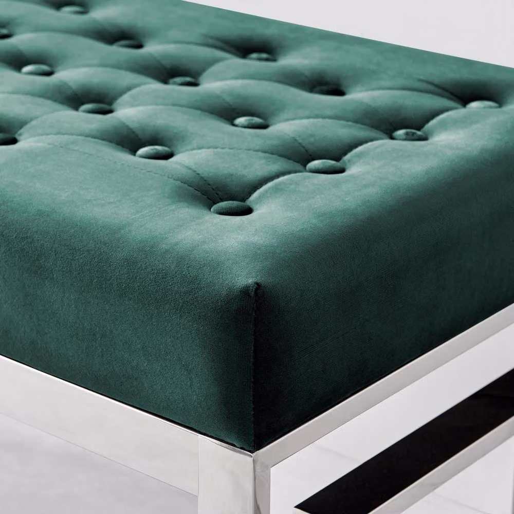 FurnitureboxUK Cambridge Modern Green Velvet and Silver Metal Bench – 2
