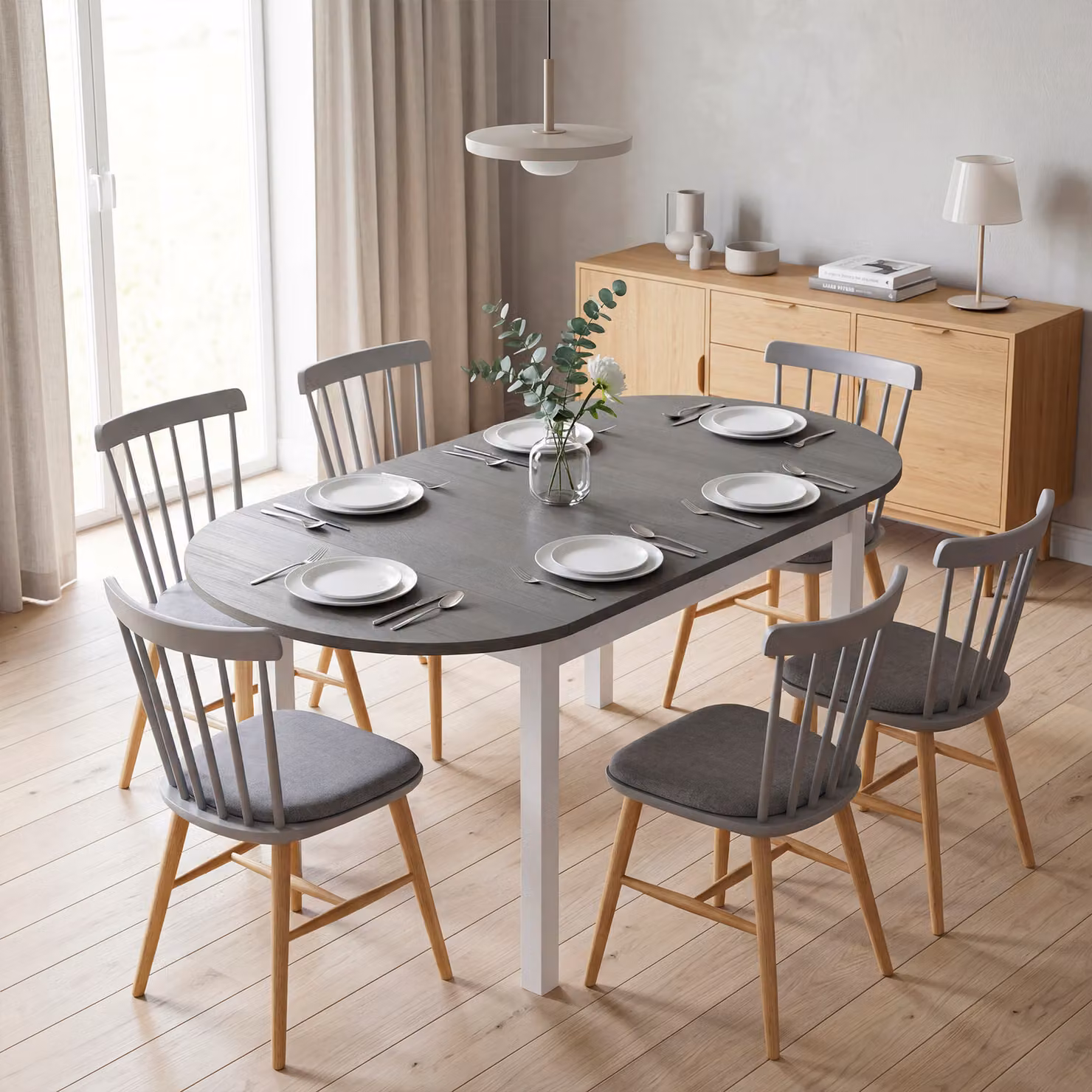 HOMCOM Grey Wooden Drop-Leaf Dining Table for 4-6 People – 2
