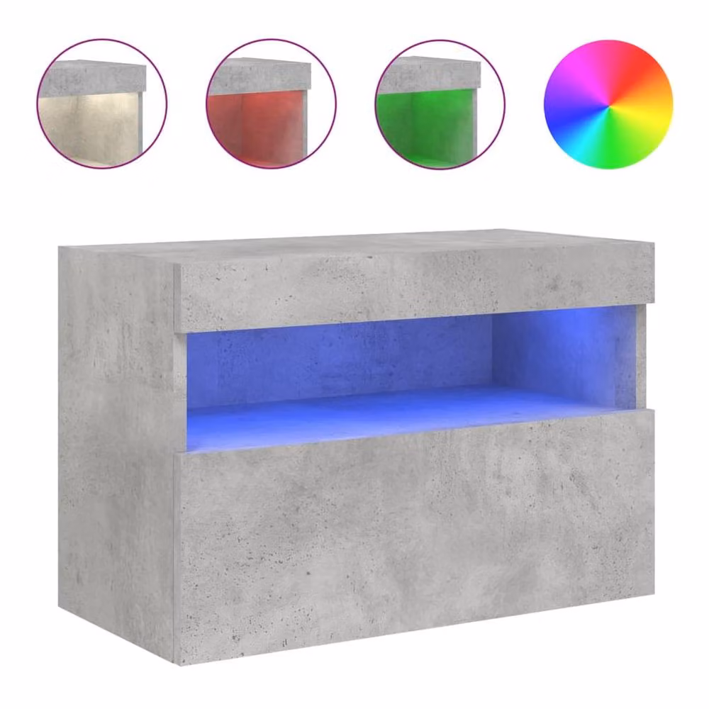 Berkfield Home TV Wall Cabinet with LED Lights in Concrete Grey, W/D/H: 60 x 30 x 40 cm – 2