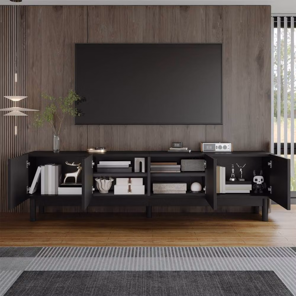 ModernLuxe Black Matt TV Cabinet with Wave-Shaped Doors and Shelves, W: 169.0 cm, D: 45.5 cm, H: 45.5 cm – 4