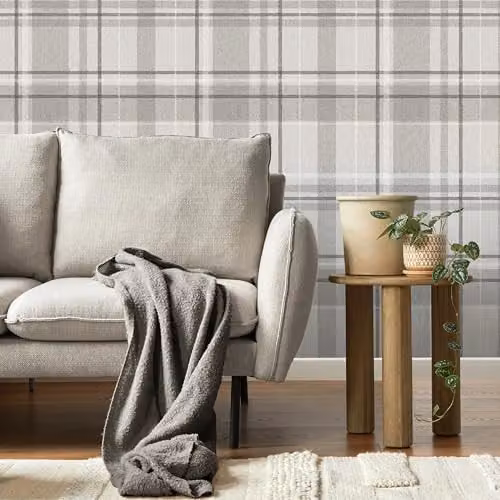 Crown M1871 Harris Check Luxury Textured Wallpaper, Soft Grey, Washable Paper Roll – 2