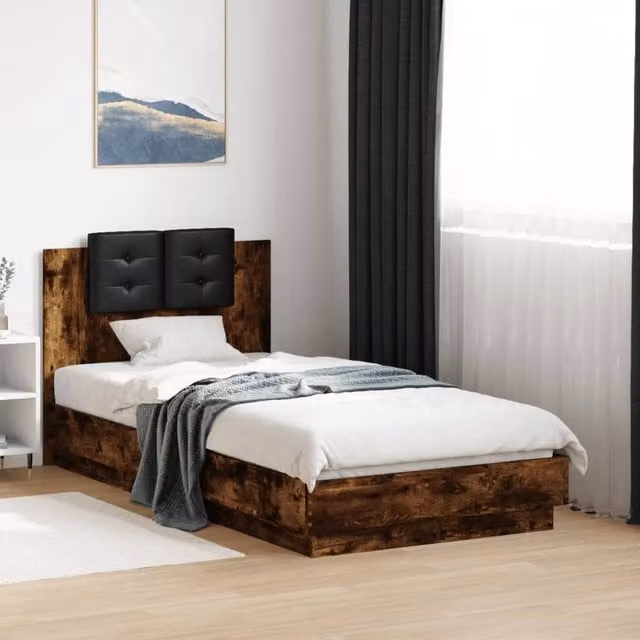 Berkfield Home Single Bed Frame in Smoked Oak Brown, W/D/H: 90 x 190 cm – 1