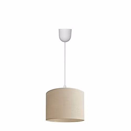 Helam Alba Cylindrical Fabric Pendant Ceiling Light in White and Beige, Diameter: 20 cm