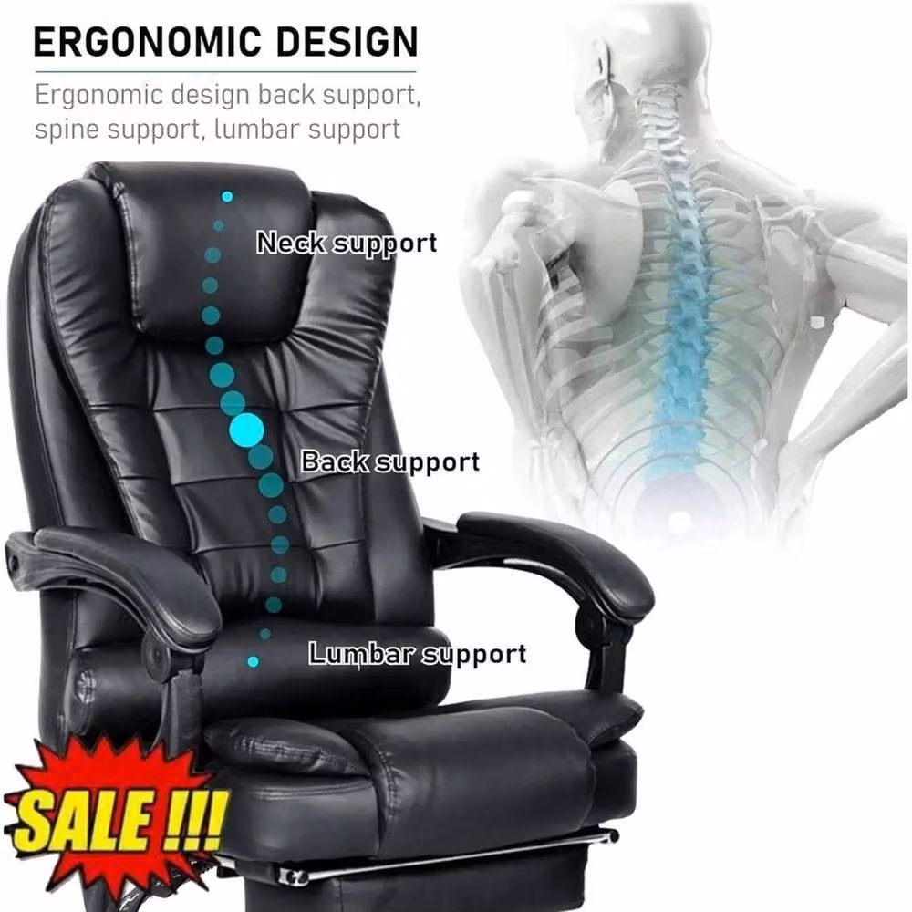 NESTLUNE 8-Point Massage Gaming and Office Chair in Black with Synthetic Leather and Armrests – 5