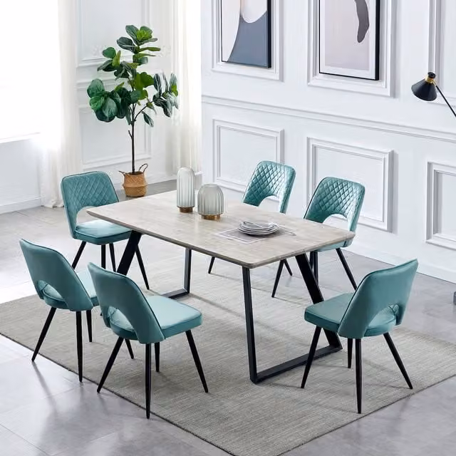 Home Garden Direct Dorchester Modern Rectangular Dining Table and 6 Chairs Set in Petrol
