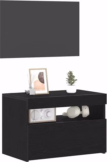 Berkfield Home Modern Bedside Cabinet with Integrated LED Lights in Black Oak, W: 60 cm, D: 35 cm, H: 40 cm – 1