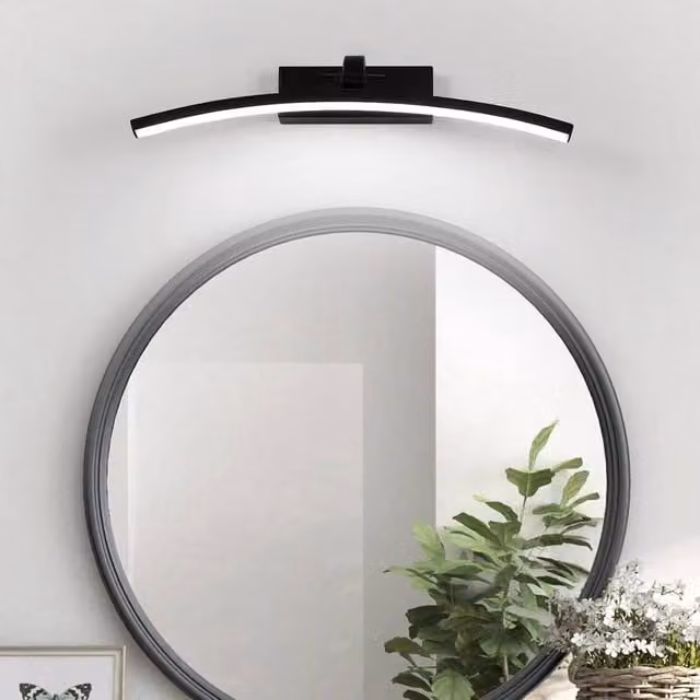Goeco LED Bathroom Mirror Wall Light, 8W Rotating Aluminium Lamp in Black, 6500K Cool White, IP44 – 1