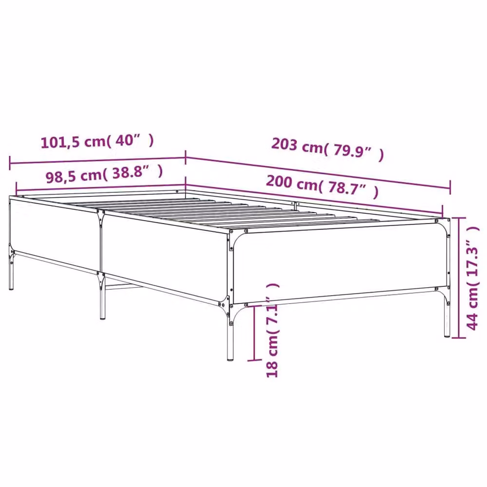 Berkfield Home Bed Frame in Grey with Drawers, W/D/H: 100 x 200 x 44 cm – 4