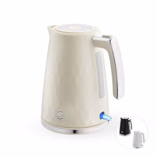 Swan Hexton 1.7l Electric Kettle in Cream and Silver with Limescale Filter – 1