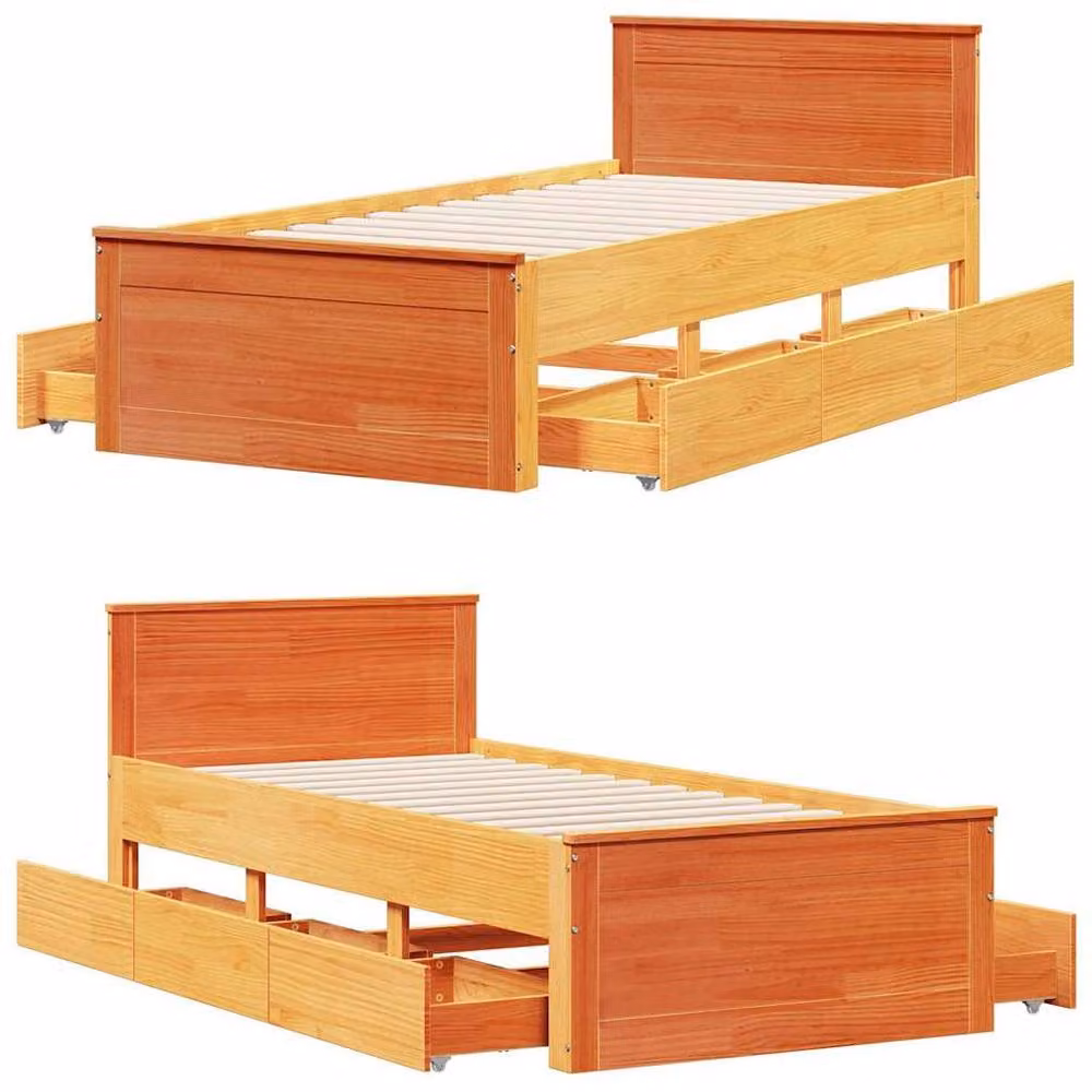 Berkfield Home Single Solid Wood Bed Frame with Headboard and Drawers, Wax Brown, W/D/H: 90 x 190 cm – 5