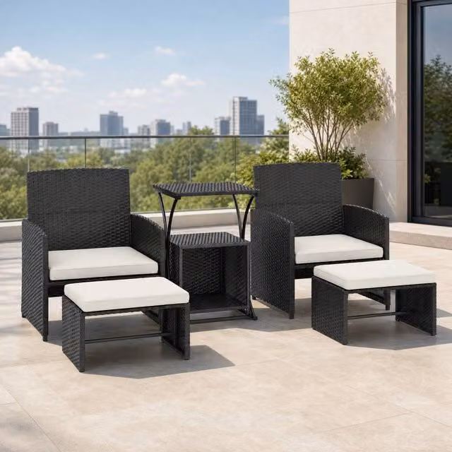 STILVORA 6 Piece Patio Furniture Set with Nesting Tables in Black