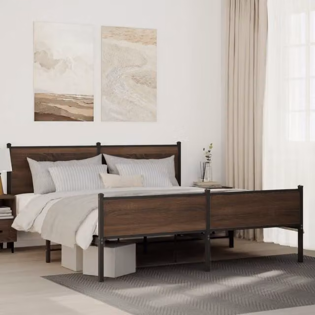 Berkfield Home Metal Bed Frame in Brown Oak, W: 160 cm, D: 200 cm – 1
