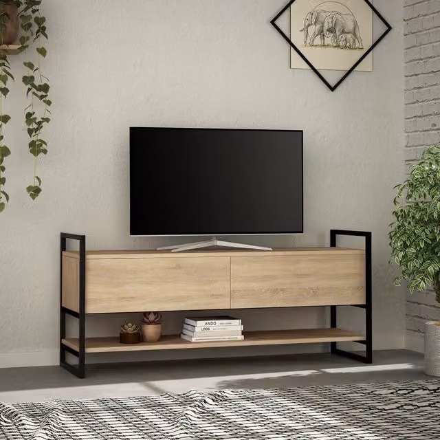 Metola Industrial Oak and Metal TV Stand in Brown