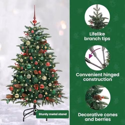 vidaXL Artificial Christmas Tree with 150 LEDs and Stand, Green, Height: 150 cm – 5