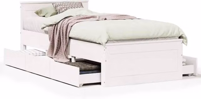 Berkfield Home Solid Wood Small Single Bed Frame with Headboard in White, W: 75 cm, L: 190 cm