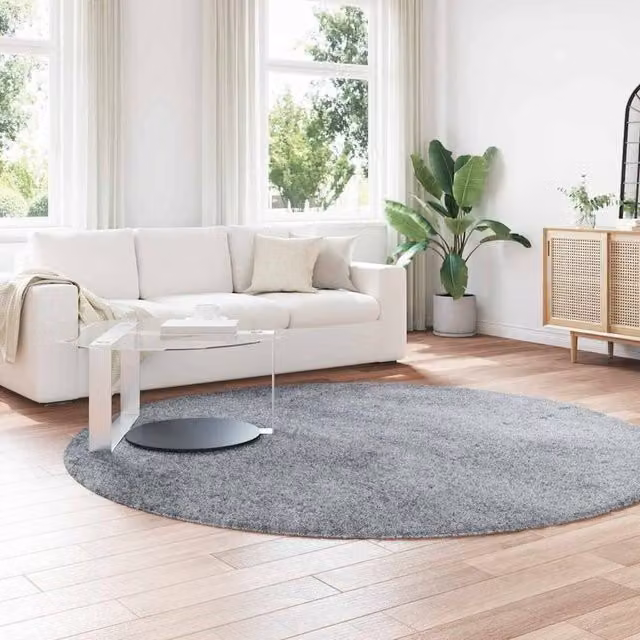 Berkfield Home NAVARRA Shaggy High Pile Round Rug, Light Grey, W/D: 240 x 240 cm