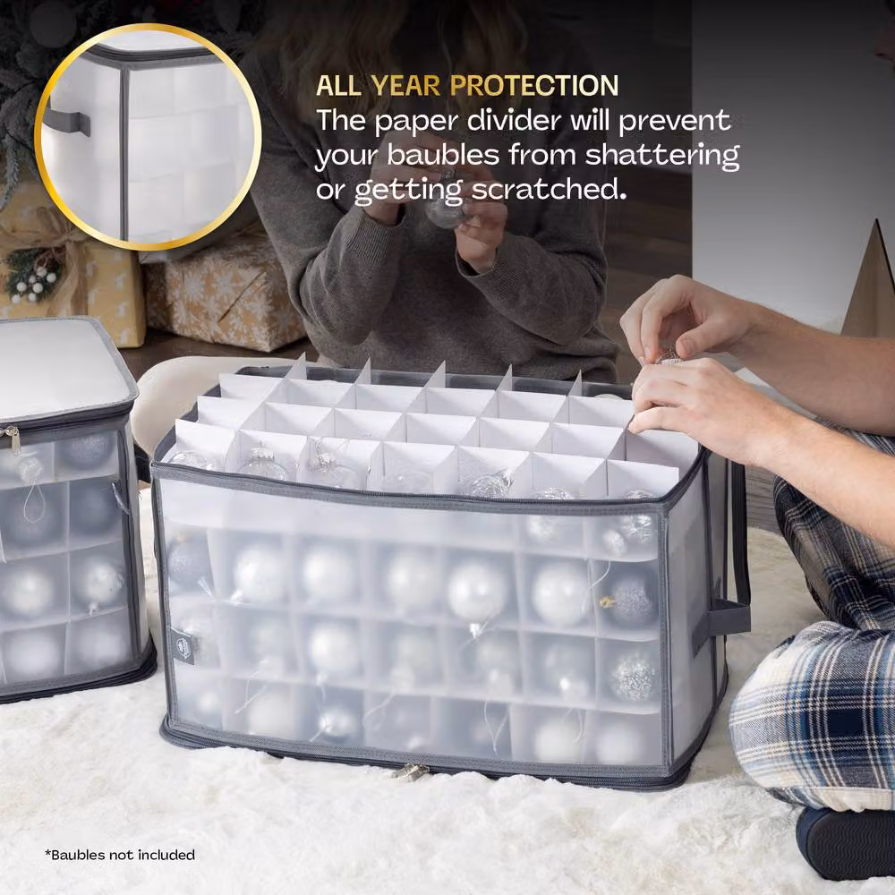 LIVIVO Heavy Duty Folding Christmas Bauble Storage Cube in Grey, W/D/H: 30 x 30 x 27 cm – 4