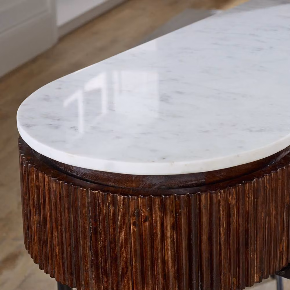 Wyld Haus Alabama Ribbed Mango Wood Console Table with Marble Top and Metal Legs in Brown, W/D/H: 120 x 77 x 40 cm – 3