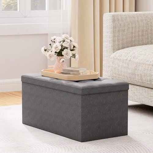 MCC Direct Foldable Upholstered Storage Ottoman Bench in Grey, W/D/H: 76 x 36 x 36 cm – 2