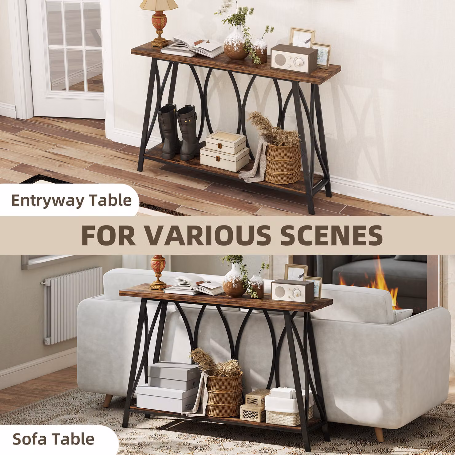 HOMCOM Industrial 2-Tier Narrow Console Table in Rustic Brown, W/D/H: 120 x 30 x 80 cm – 6