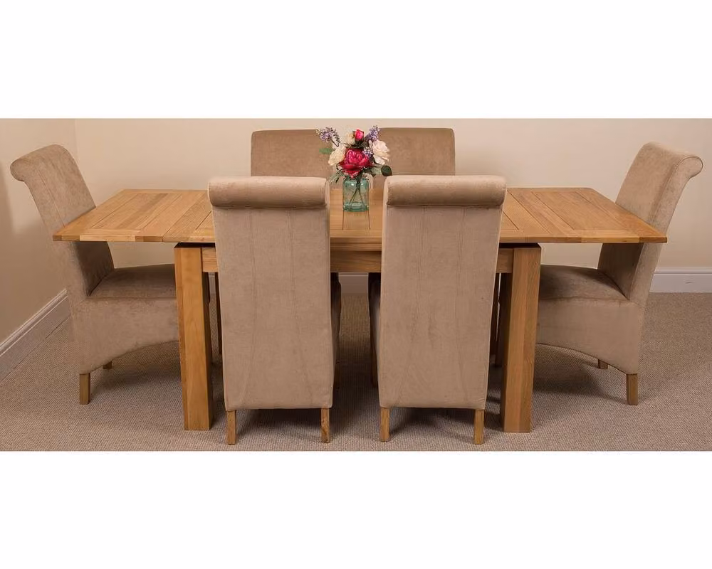 Thats Furniture Richmond Oak Extending Dining Table and 6 Montana Beige Fabric Chairs Set – 3