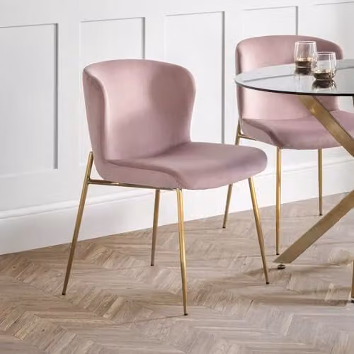 Julian Bowen Set of 2 Harper Velvet Upholstered Dining Chairs in Pink