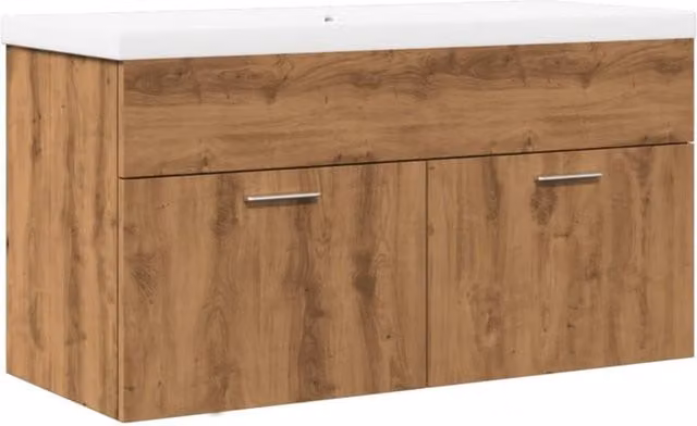Berkfield Home Wall Mounted Bathroom Sink Cabinet with Built-in Basin in Artisan Oak Brown – 1