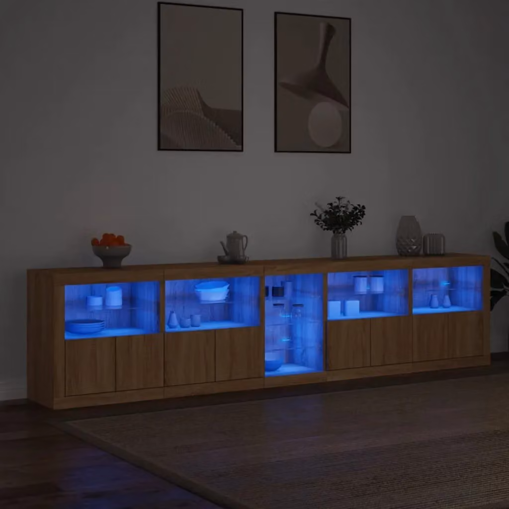Berkfield Home Modern Sideboard with Integrated LED Lights in Sonoma Oak Brown, W: 283 cm, D: 37 cm, H: 67 cm – 3