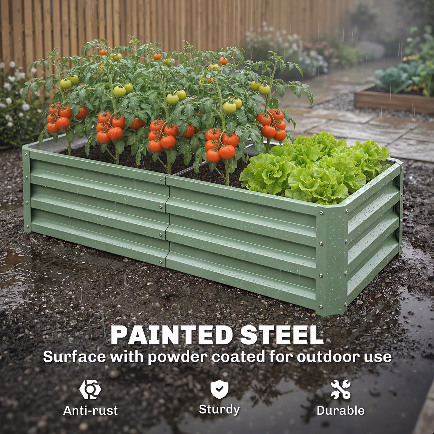 Outsunny Galvanised Steel Raised Garden Beds in Green for Herbs and Vegetables, W/D/H: 60 x 60 x 30.5 cm – 4