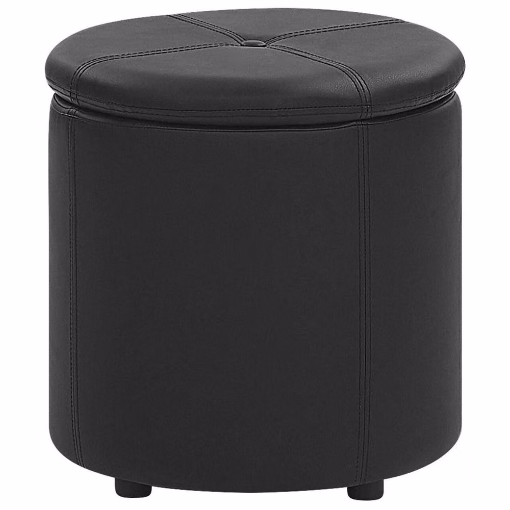 Wyld and Coco Glamour Black Faux Leather Cylindrical Storage Pouffe W: 40 cm, D: 38 cm, H: 40 cm – 2