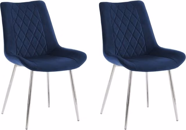 Home Detail Alba Velvet Dining Chair Set of 2, Blue with Black Fabric and Silver Metal Legs